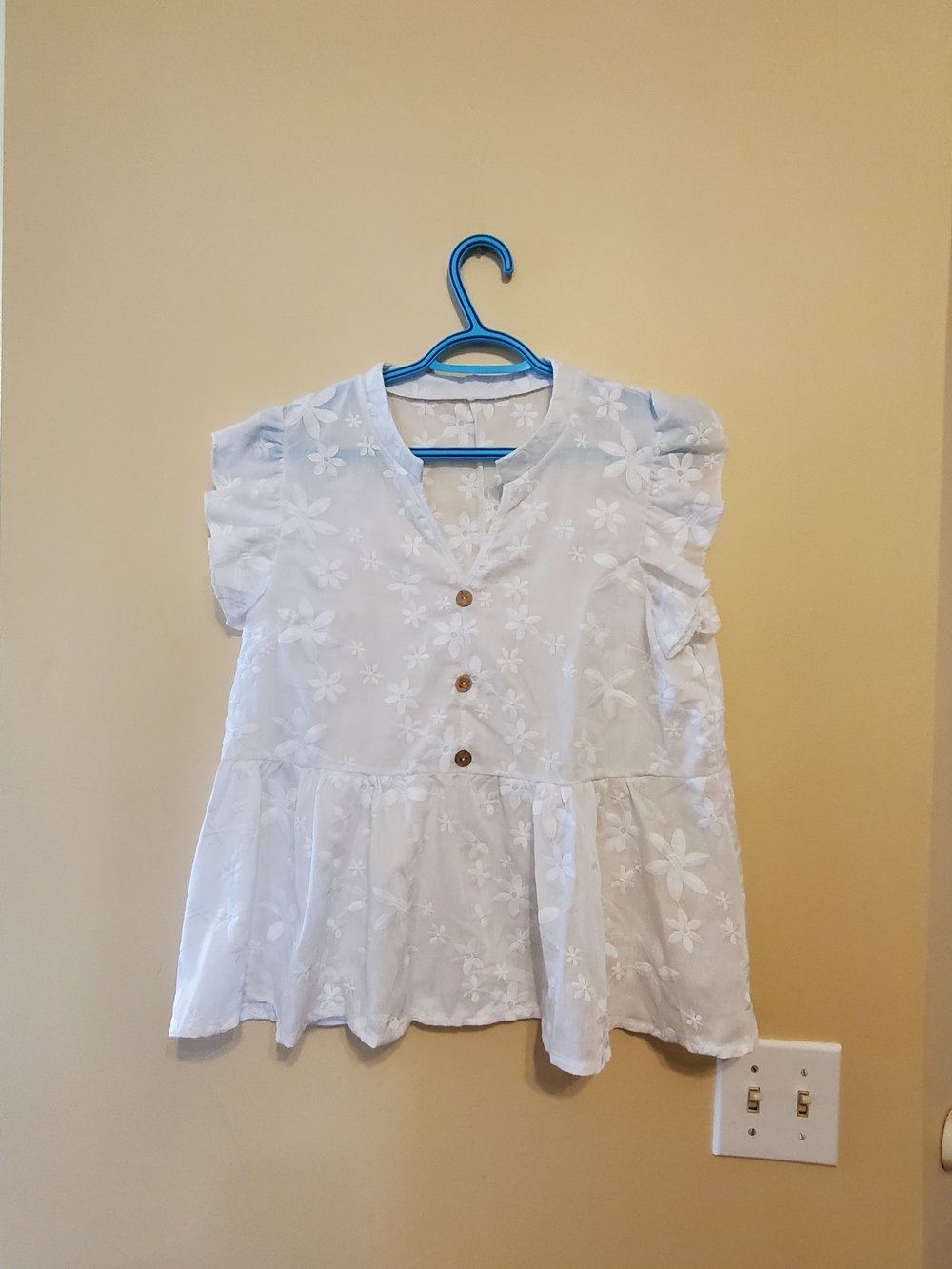 White Floral Eyelet Peplum Top for Kids